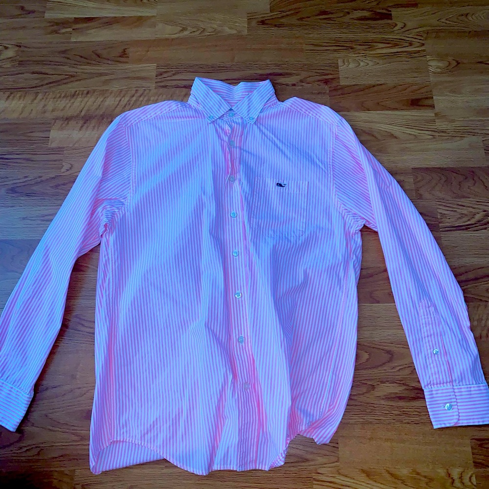 Vineyard Vines Pink/White Striped Button Down Size Medium